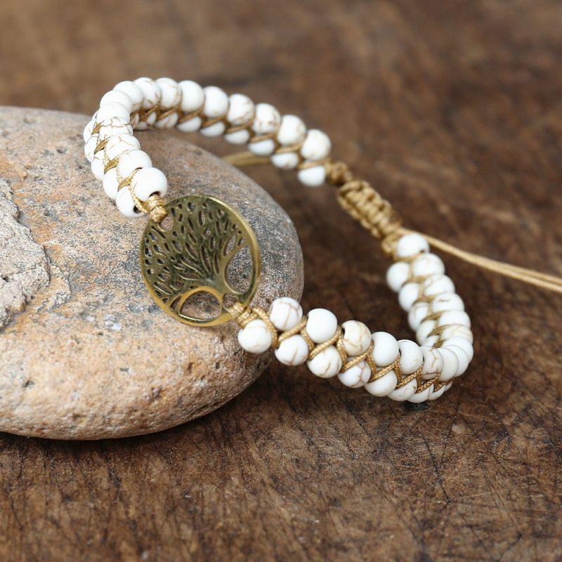 Bracelet bouddhiste pierre blanche arbre de vie