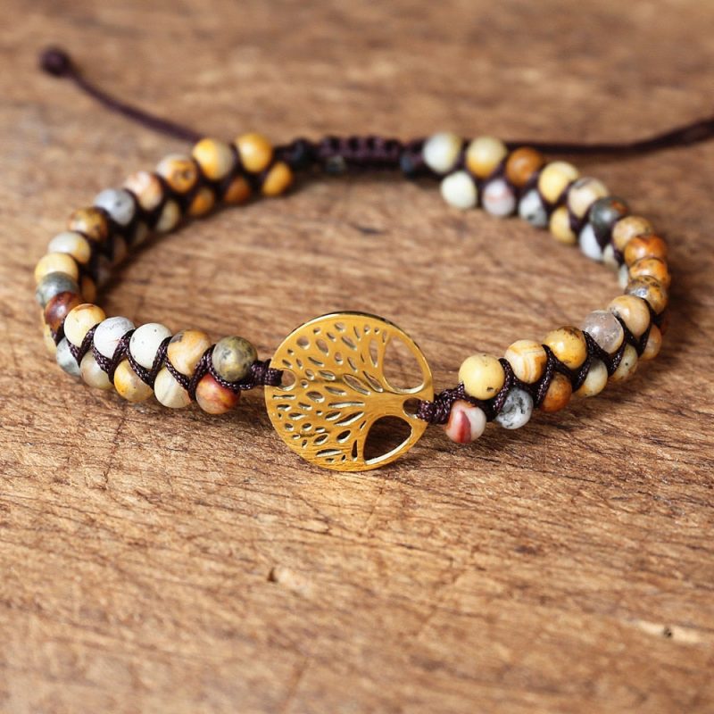 bracelet arbre de vie pierre et corde tressee