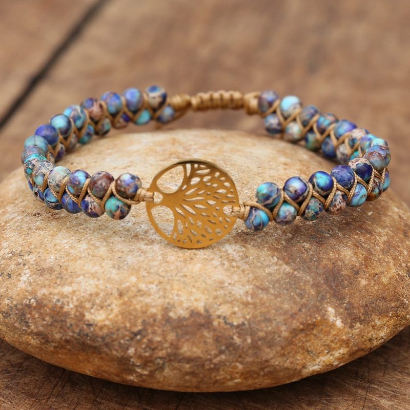 bracelet tendance pierre precieuse arbre de vie