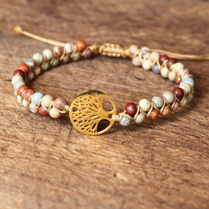 bracelet zen et relaxant avec pierre naturelle et arbre de vie