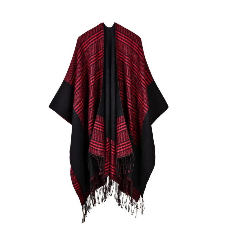 poncho a frange rouge 951