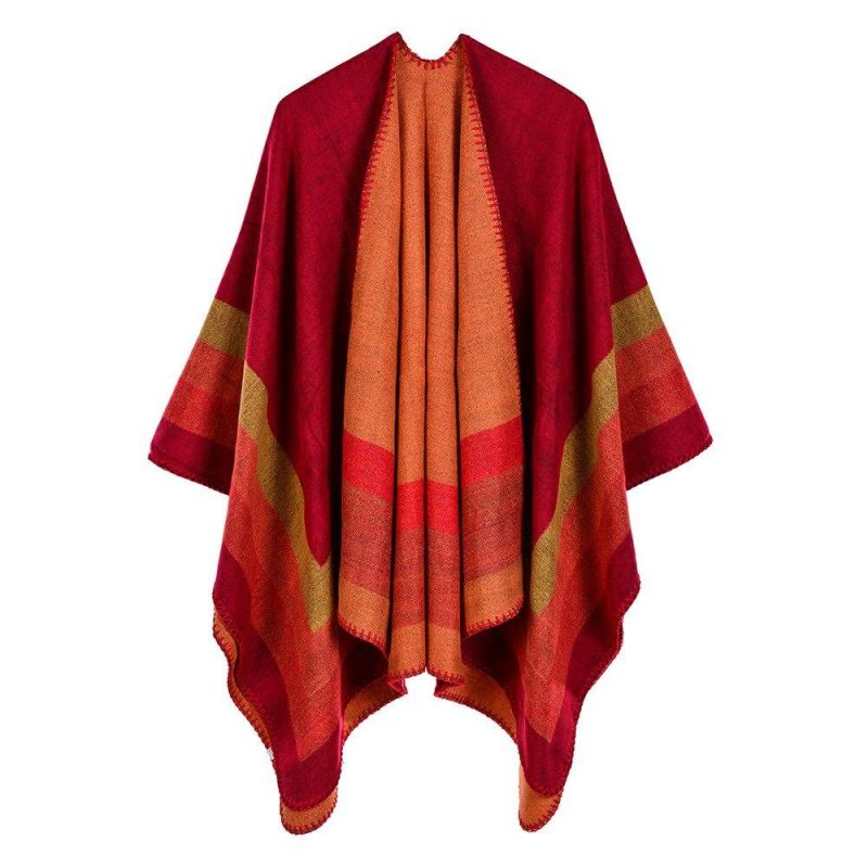poncho cape hiver femme orange 789