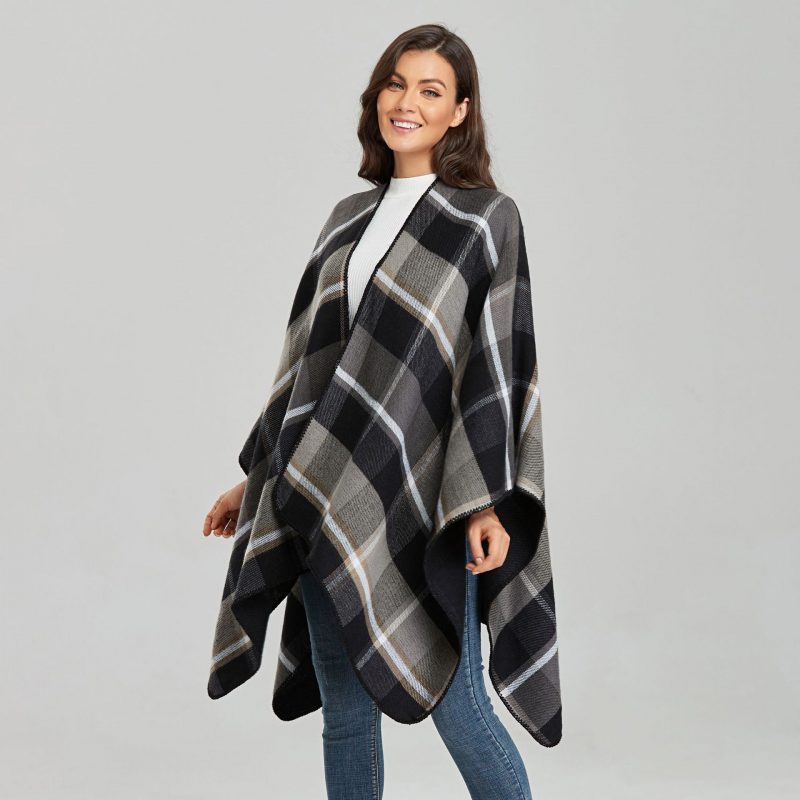 poncho carreaux femme noir gris noir gris 620