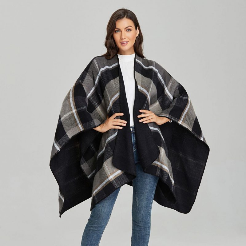 poncho carreaux femme noir gris noir gris 776