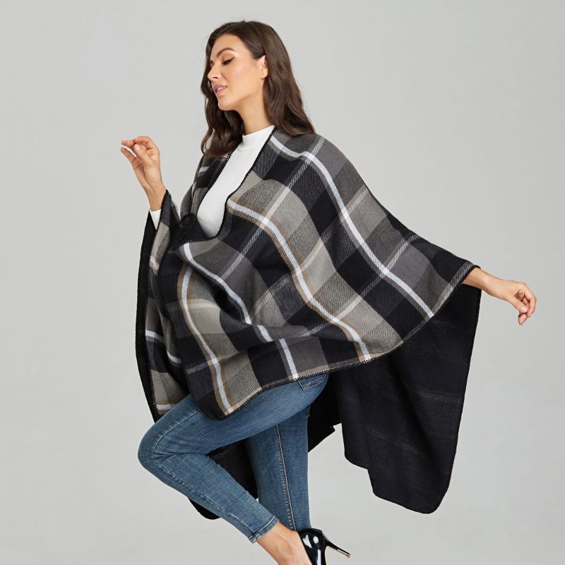 poncho carreaux femme noir gris noir gris 915