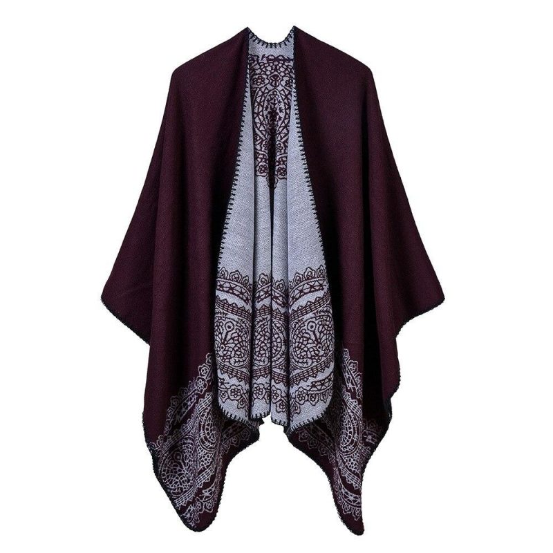 poncho chale femme bordeaux 339