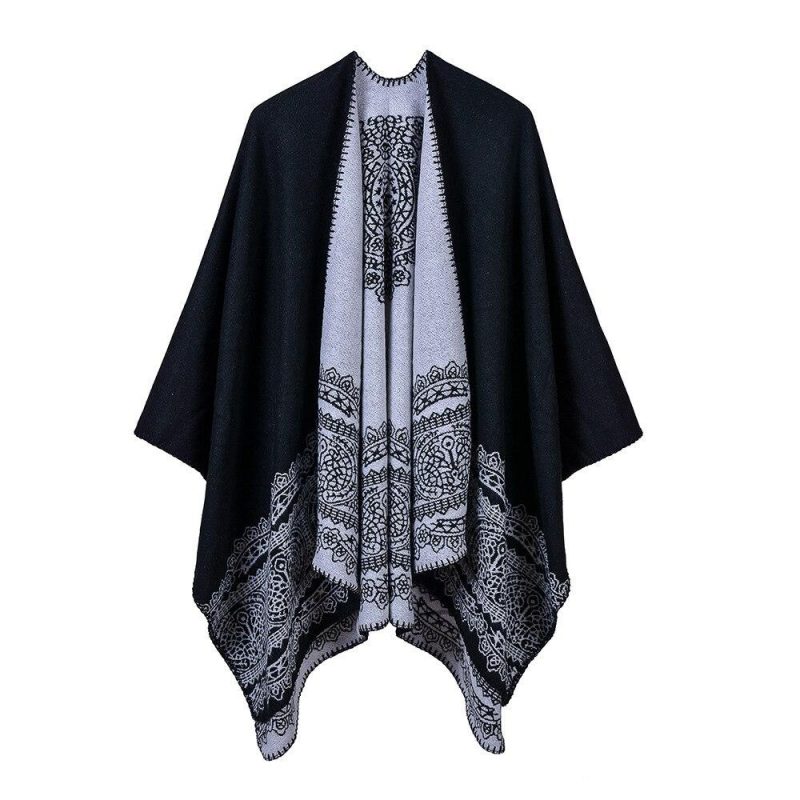 poncho chale femme noir 863