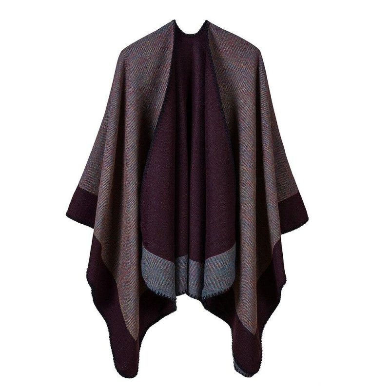 poncho chaud femme bordeaux 368