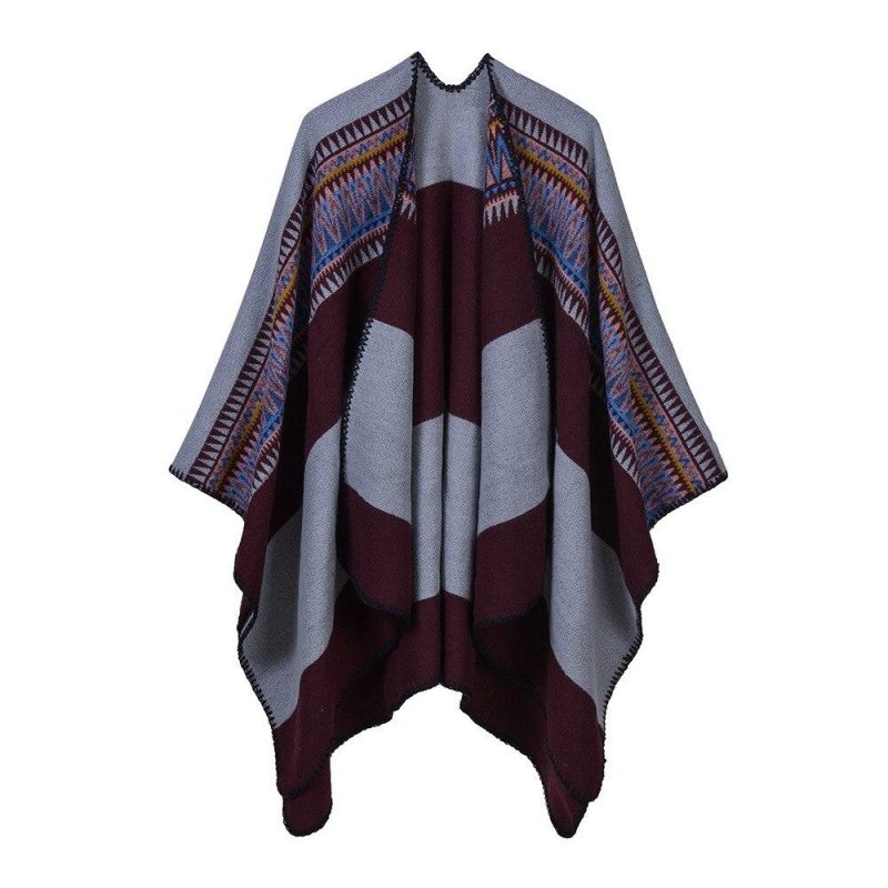 poncho chaud hiver bordeaux 699