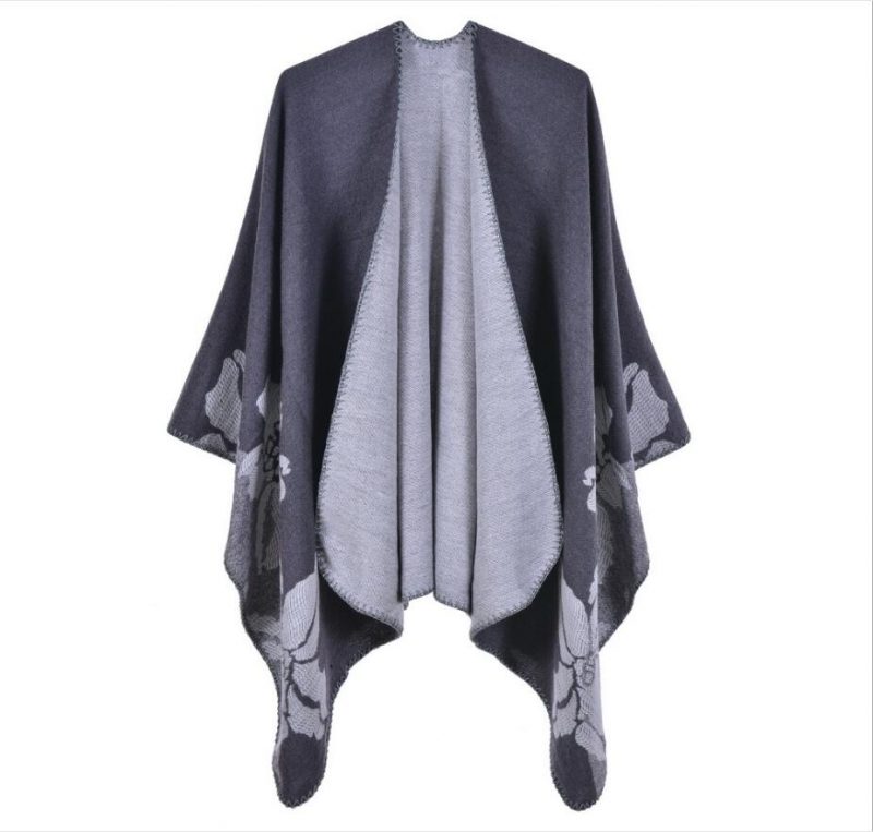 poncho chaud hiver fleur gris 214
