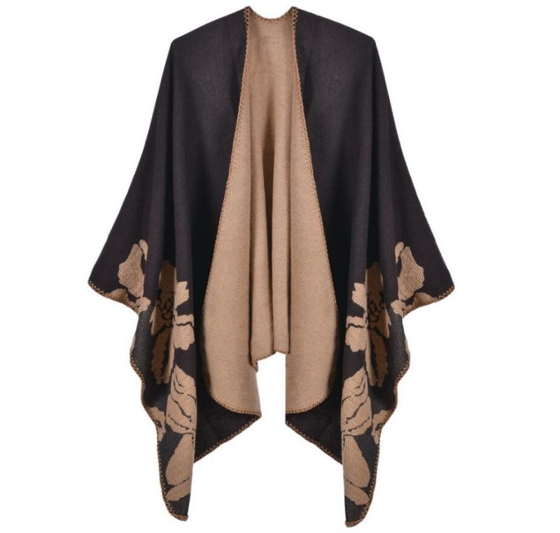 poncho chaud hiver fleur marron 160