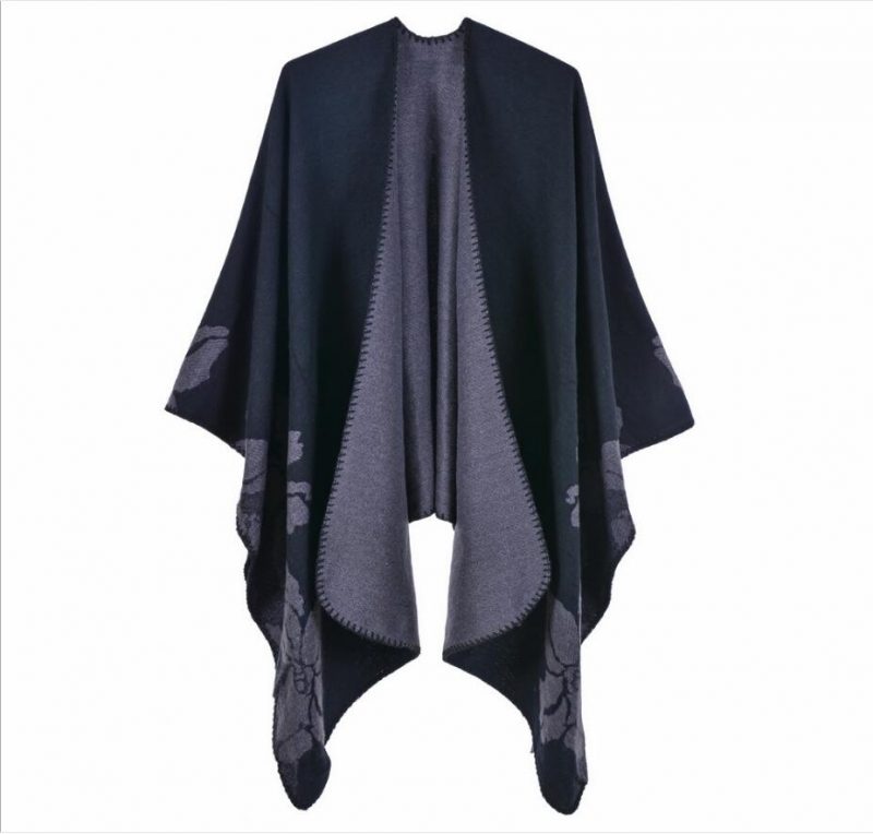 poncho chaud hiver fleur noir 865