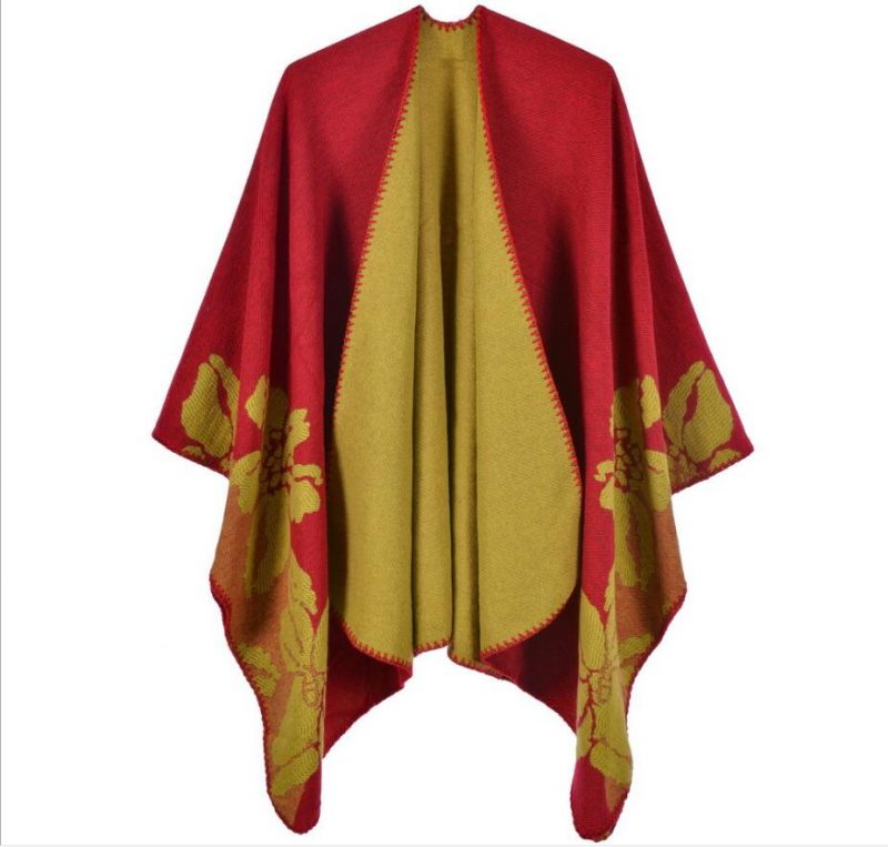 poncho chaud hiver fleur rouge 246
