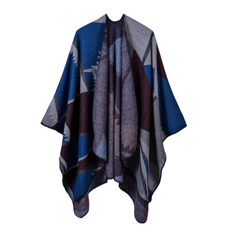 poncho femme artistique bleu 435