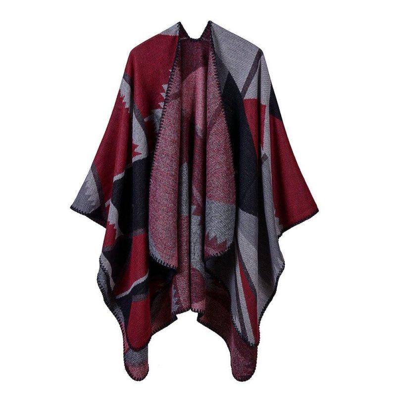poncho femme artistique rouge 454