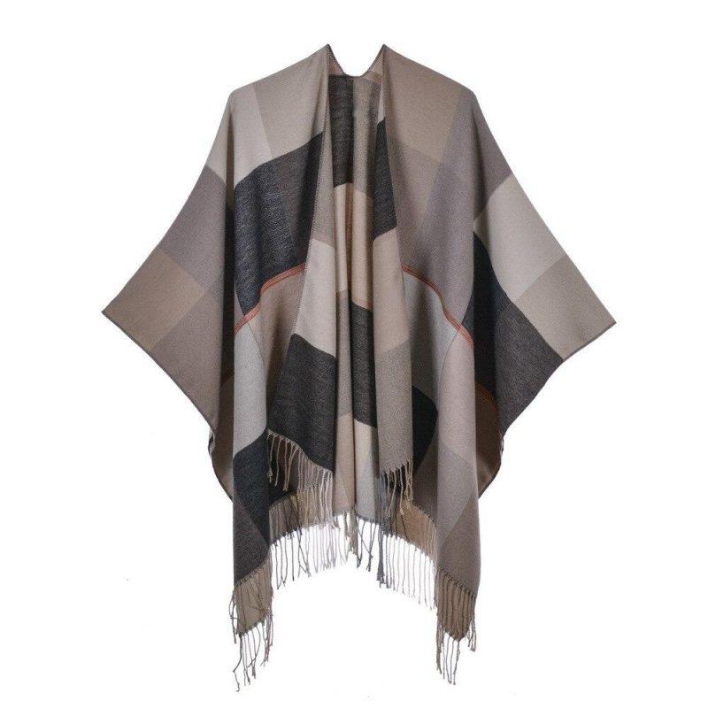 poncho femme carreaux beige beige 525