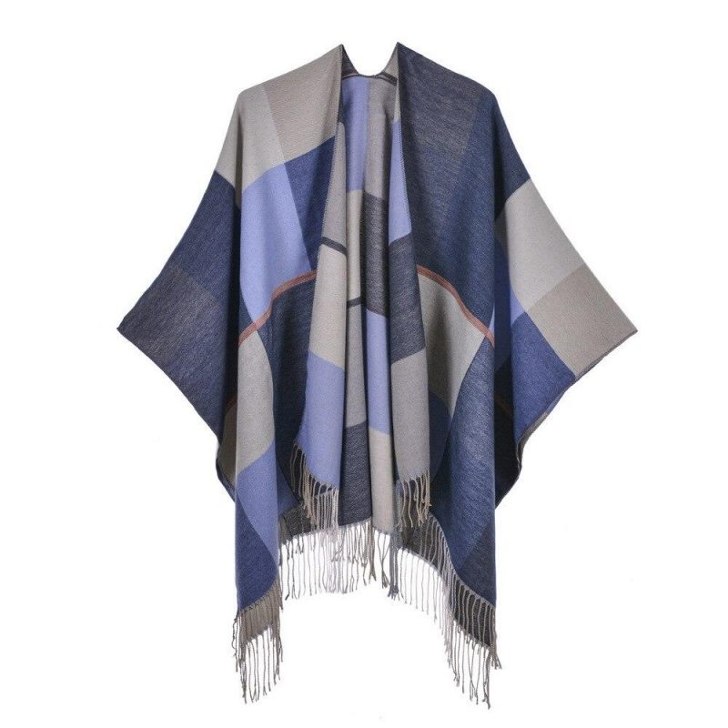 poncho femme carreaux bleu bleu 727