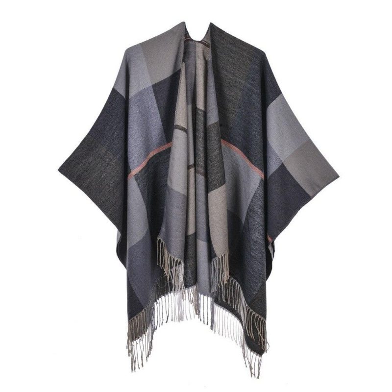 poncho femme carreaux gris gris 222