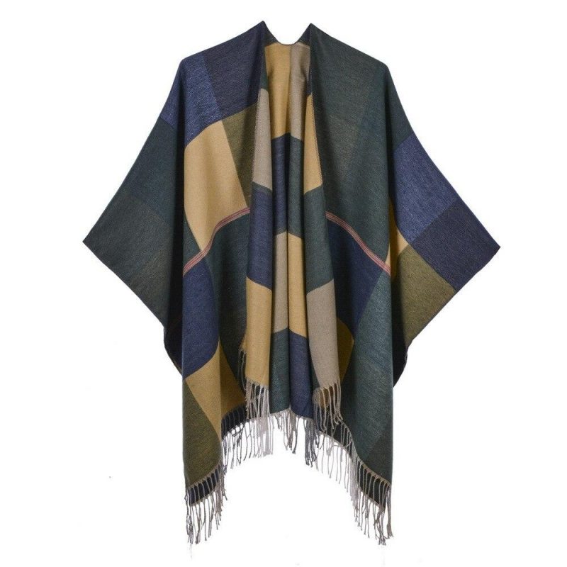 poncho femme carreaux vert vert 515