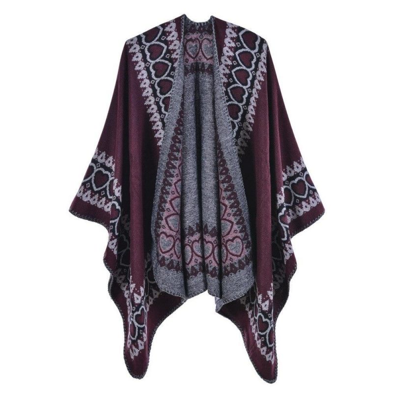 poncho femme coeur bordeaux 884