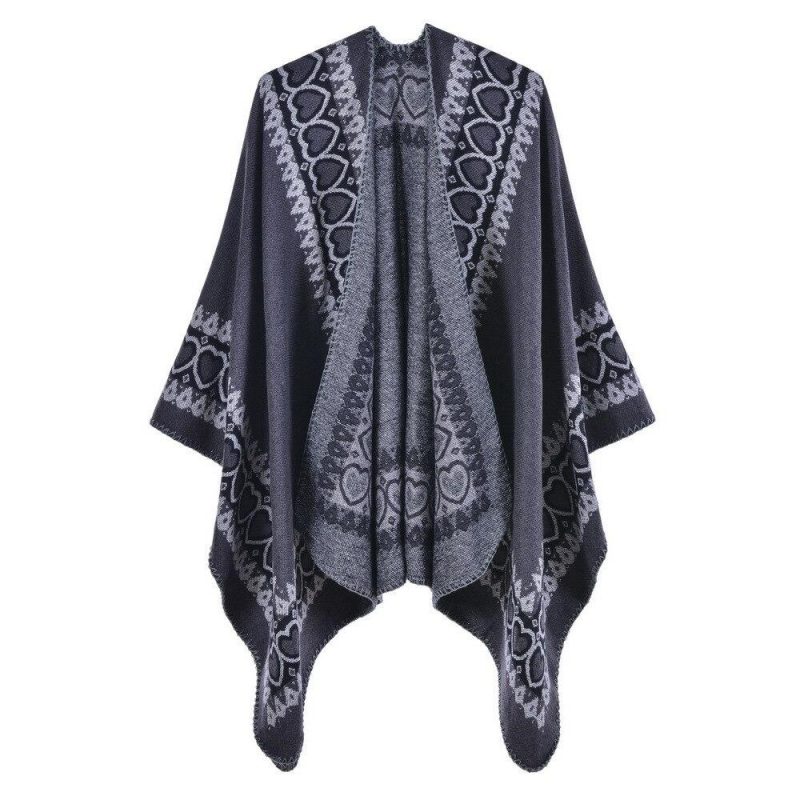 poncho femme coeur gris 347
