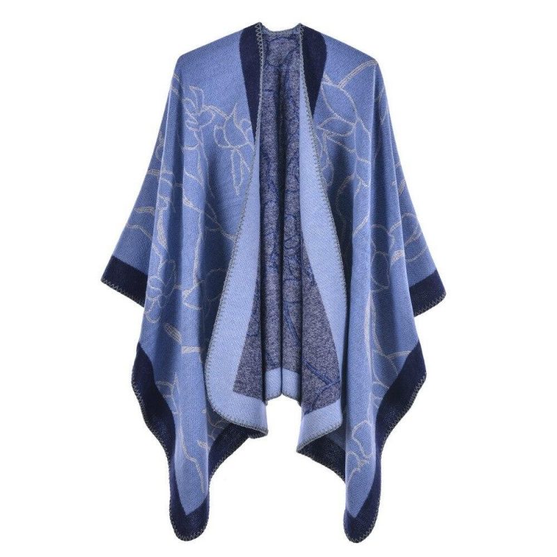 poncho femme fleur elegante bleu 920
