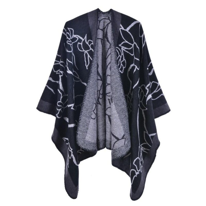 poncho femme fleur elegante noir 171