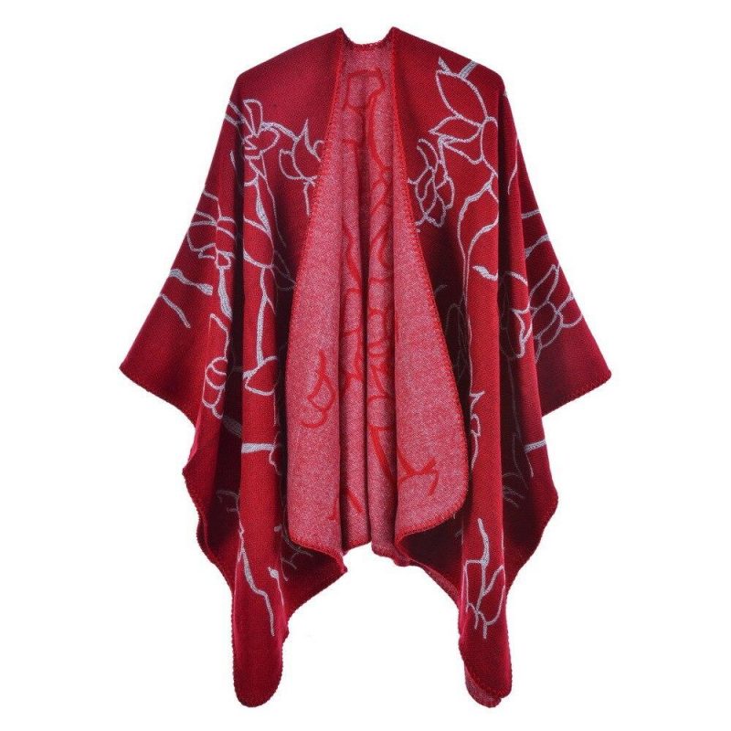 poncho femme fleur elegante rouge 525