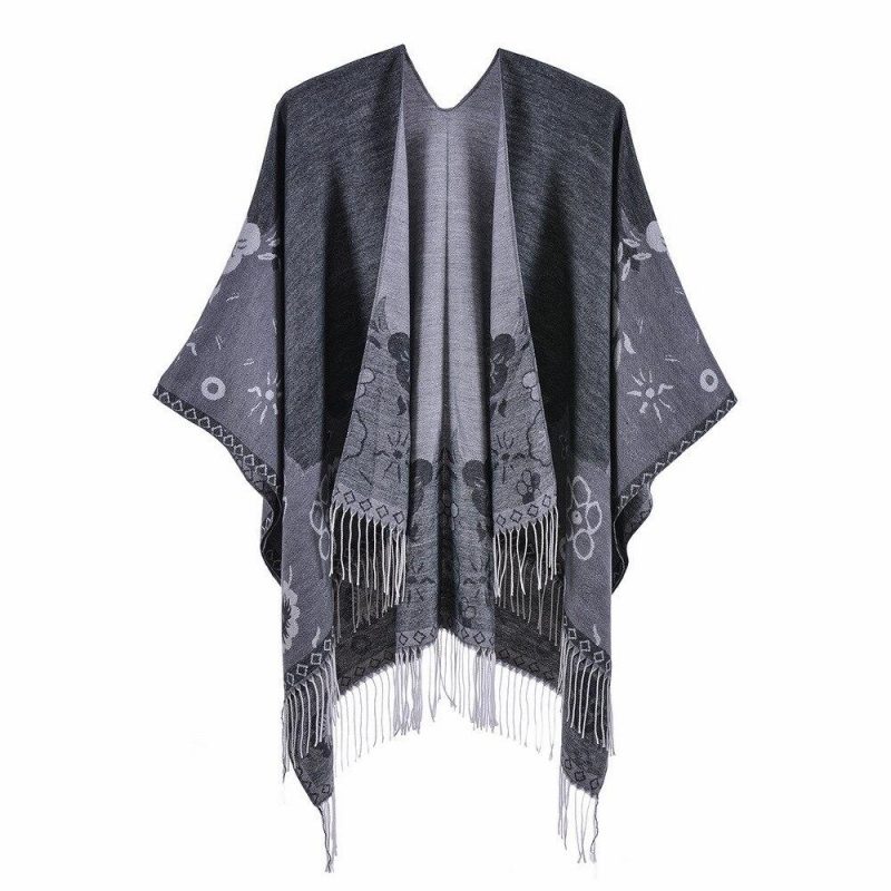 poncho femme fleur franges 2 414