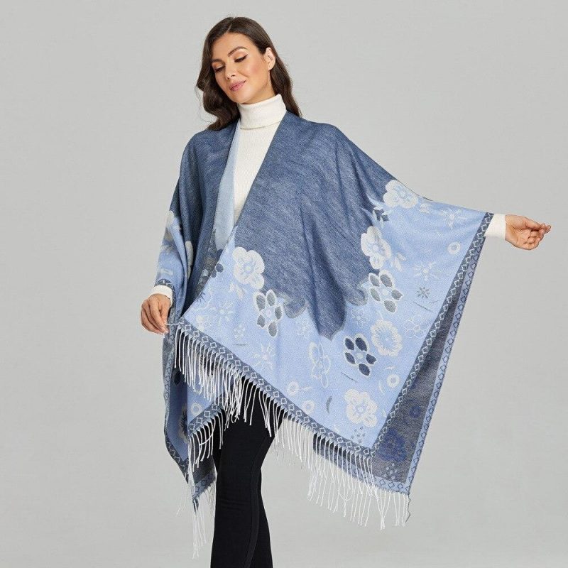 poncho femme fleur franges 214