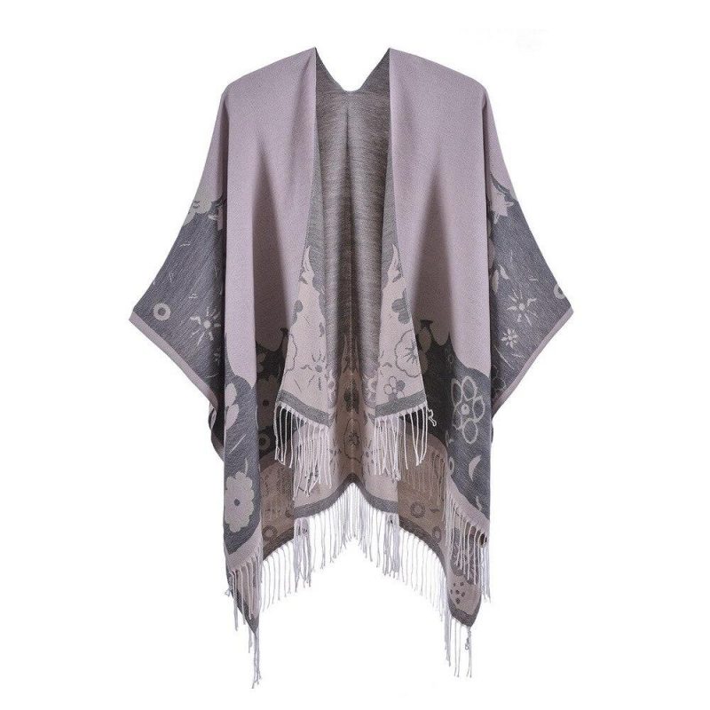 poncho femme fleur franges 3 708