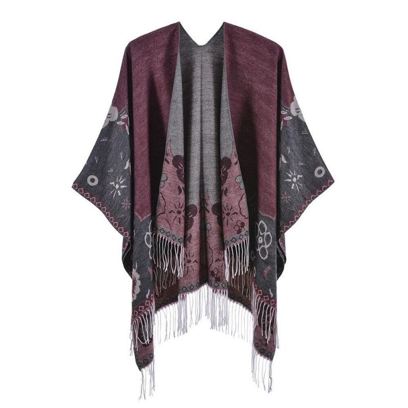 poncho femme fleur franges 5 361