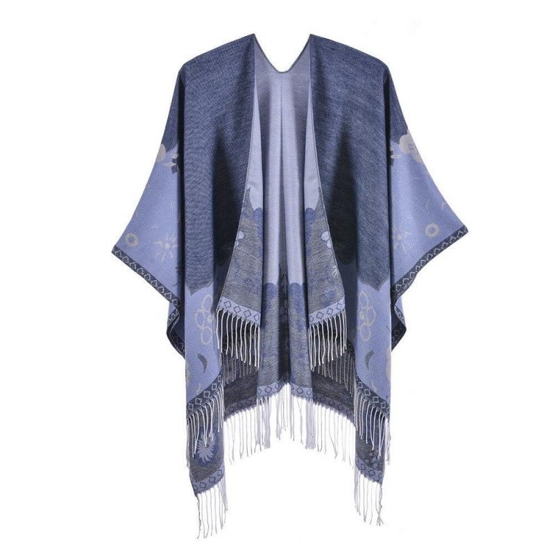 poncho femme fleur franges 6 449
