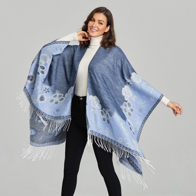 poncho femme fleur franges 650