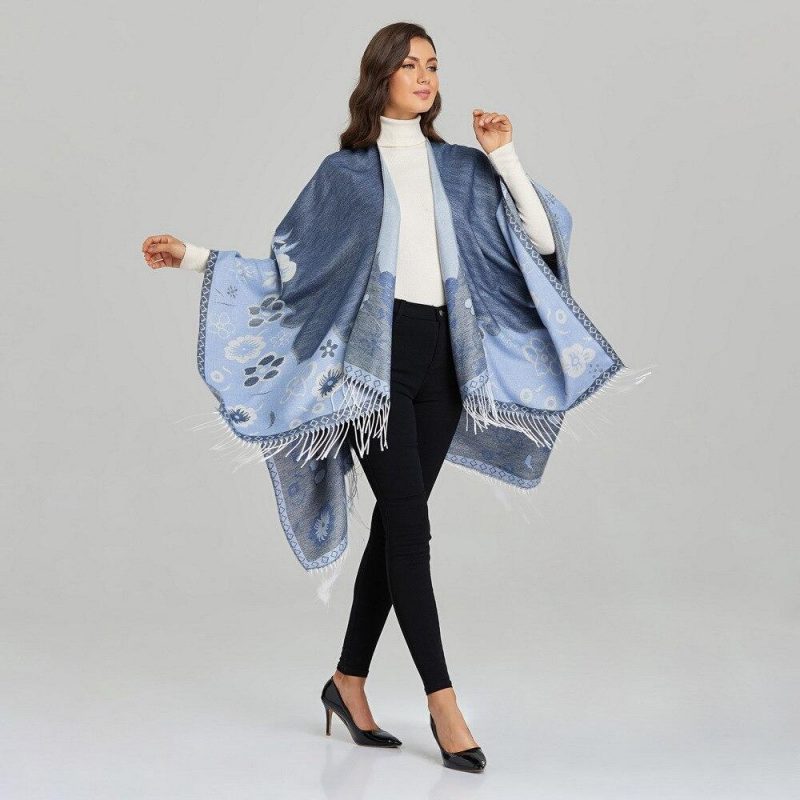 poncho femme fleur franges 931