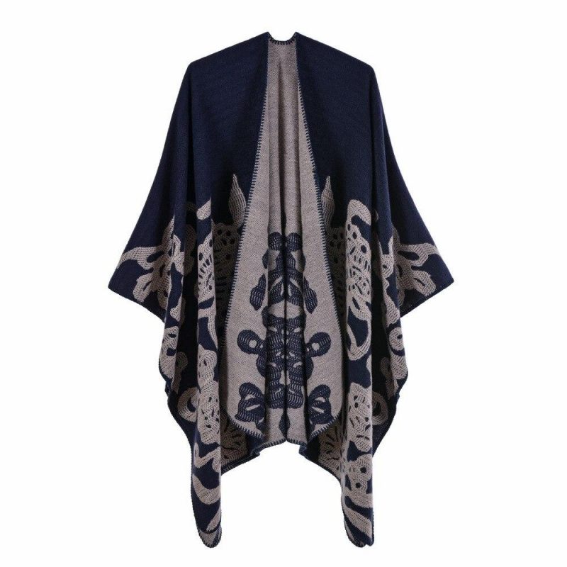 poncho femme fleur papillon bleu marine 138