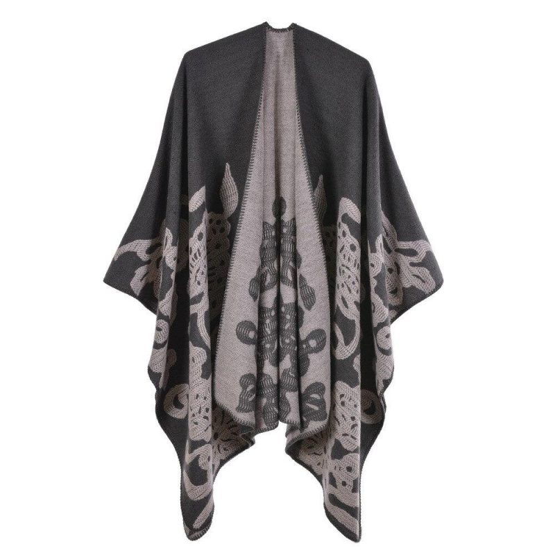poncho femme fleur papillon gris 940