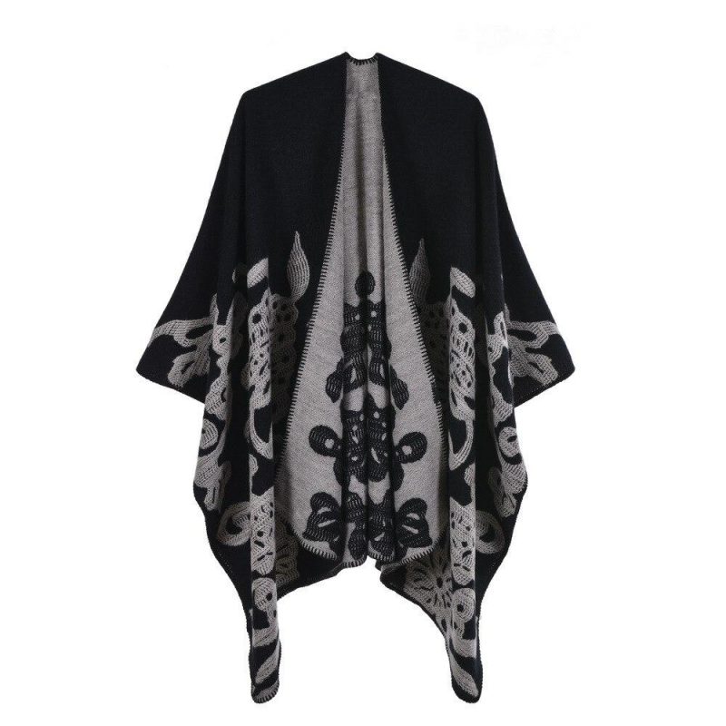 poncho femme fleur papillon noir 654