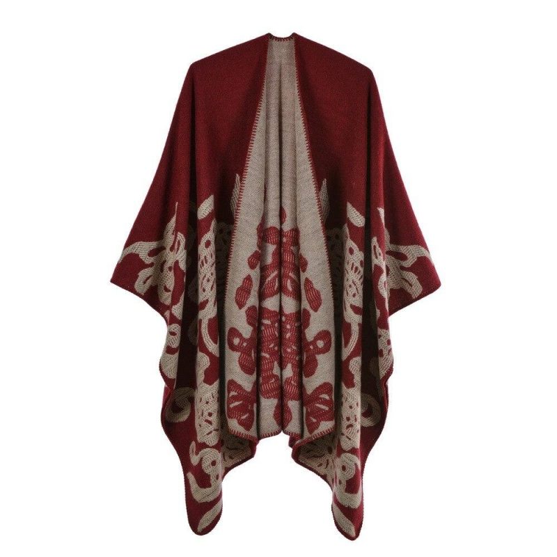 poncho femme fleur papillon rouge 551