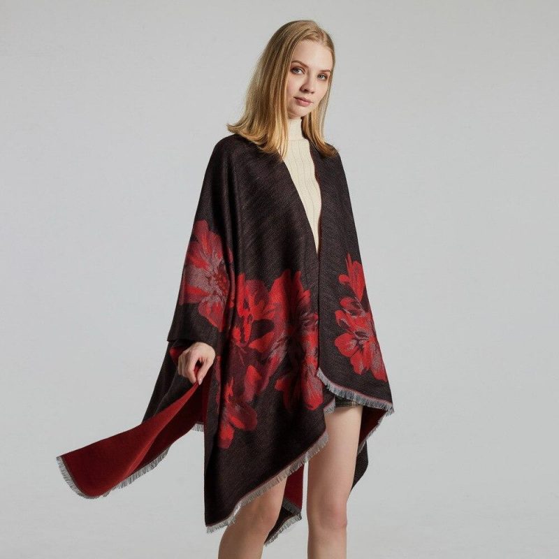 poncho femme fleurs 856