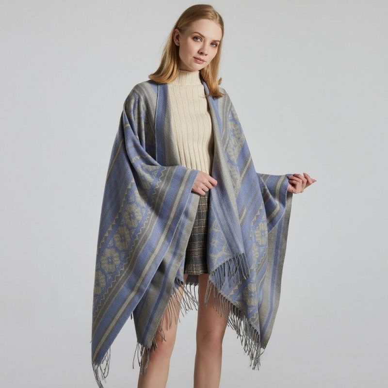 poncho femme fleurs franges 265