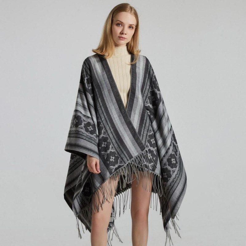 poncho femme fleurs franges 269