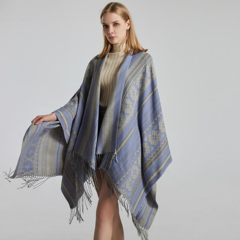 poncho femme fleurs franges 438