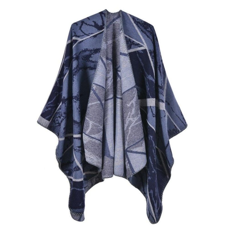 poncho femme geometrique bleu 158