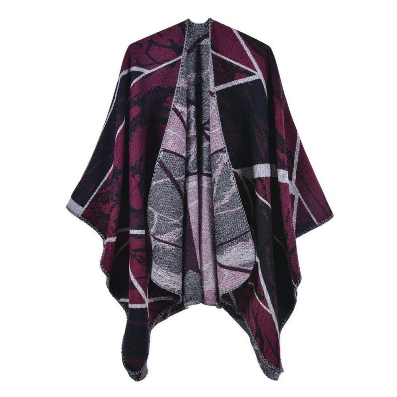 poncho femme geometrique bordeaux 425