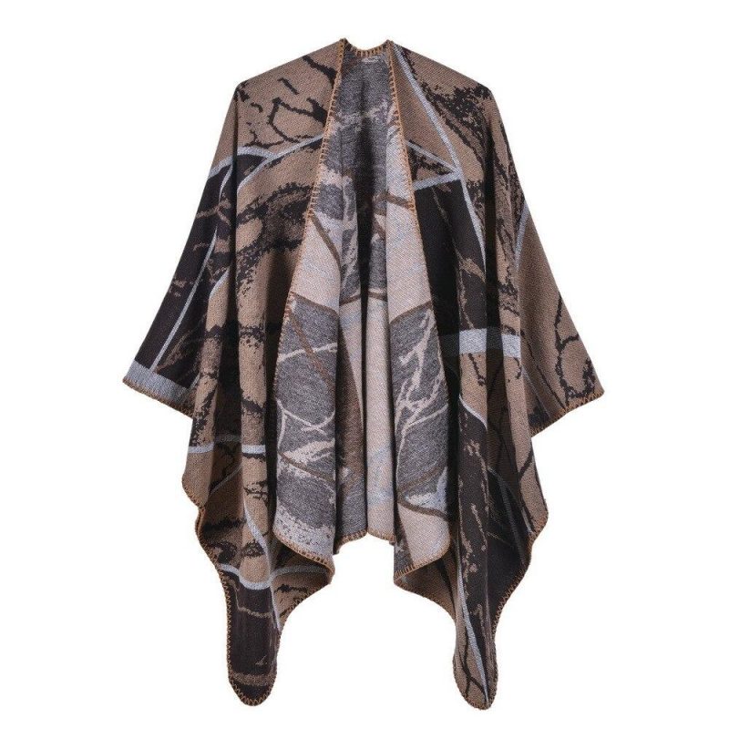 poncho femme geometrique marron 398