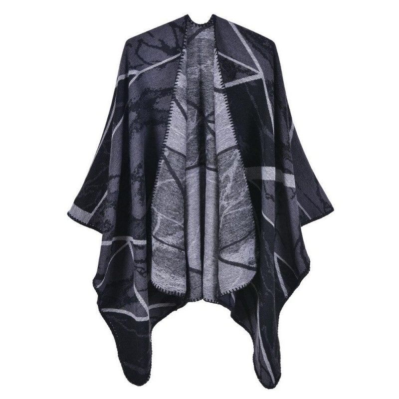 poncho femme geometrique noir 785