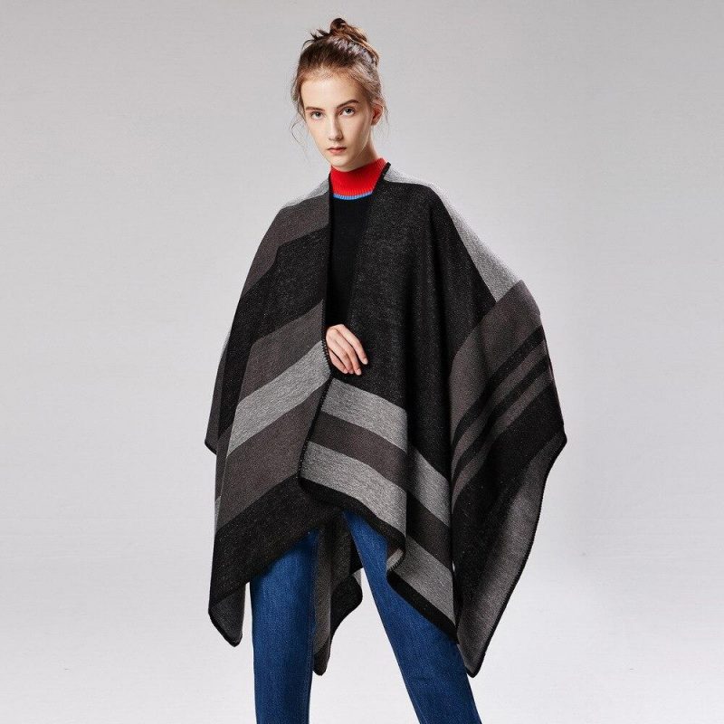 poncho femme gris noir noir 679