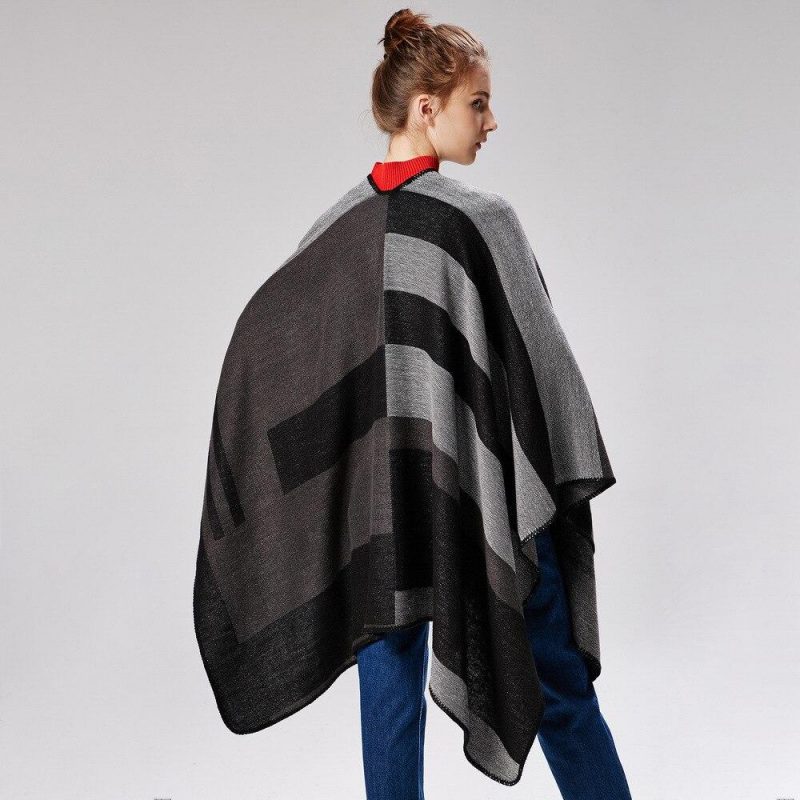 poncho femme gris noir noir 758
