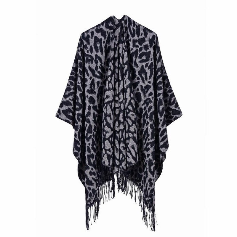 poncho femme leopard gris 745